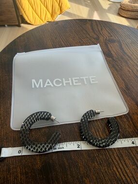 Machete Black Patterned Hoop Earrings